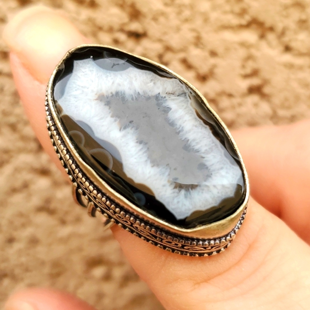 New Solar Agate 925 Silver Statement Ring.